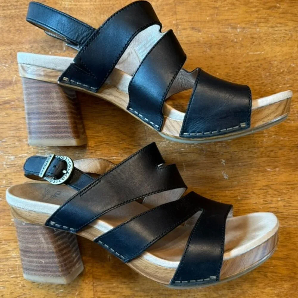 Dansko Black Leather Cutout Slingback Sandals